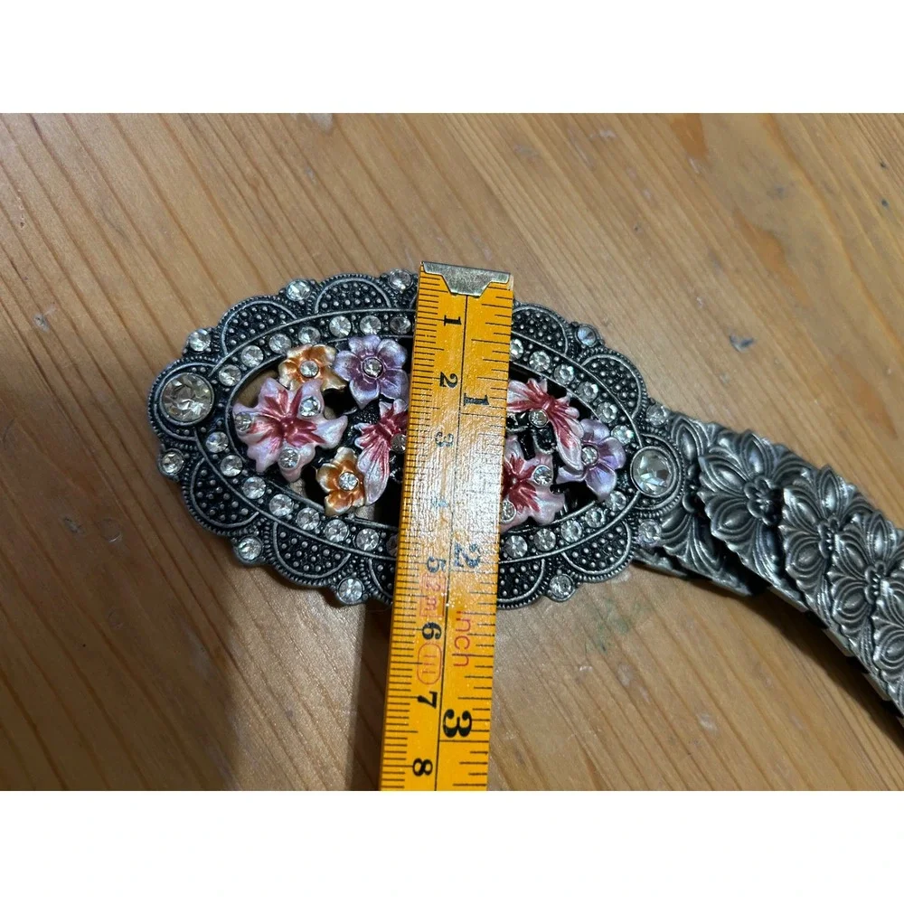 Vintage Y2K Silver Floral Butterfly Enamel Rhinestone Stretch  Belt 32 in Gypsy